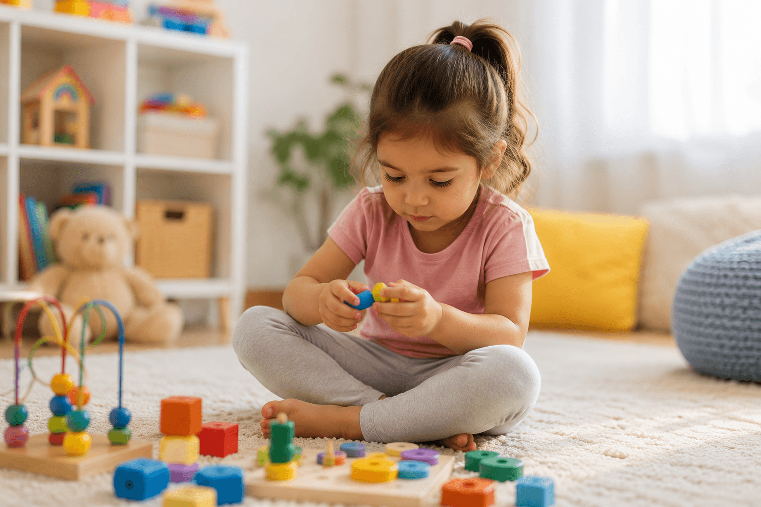 Therapist working one-on-one with a child on individualized ABA therapy goals